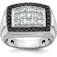 14K White Gold Men's Polished and Textured Cluster Ring with Black and White Diamonds by IBGoodman