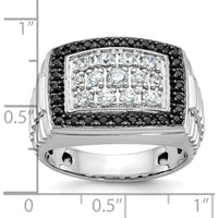 14K White Gold Men's Polished and Textured Cluster Ring with Black and White Diamonds by IBGoodman