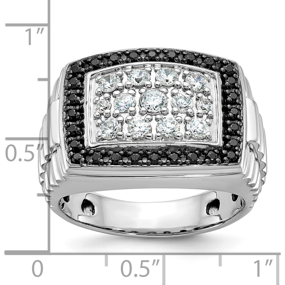 14K White Gold Men's Polished and Textured Cluster Ring with Black and White Diamonds by IBGoodman