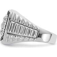 14K White Gold Men's Polished and Textured Cluster Ring with Black and White Diamonds by IBGoodman