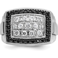 14K White Gold Men's Polished and Textured Cluster Ring with Black and White Diamonds by IBGoodman