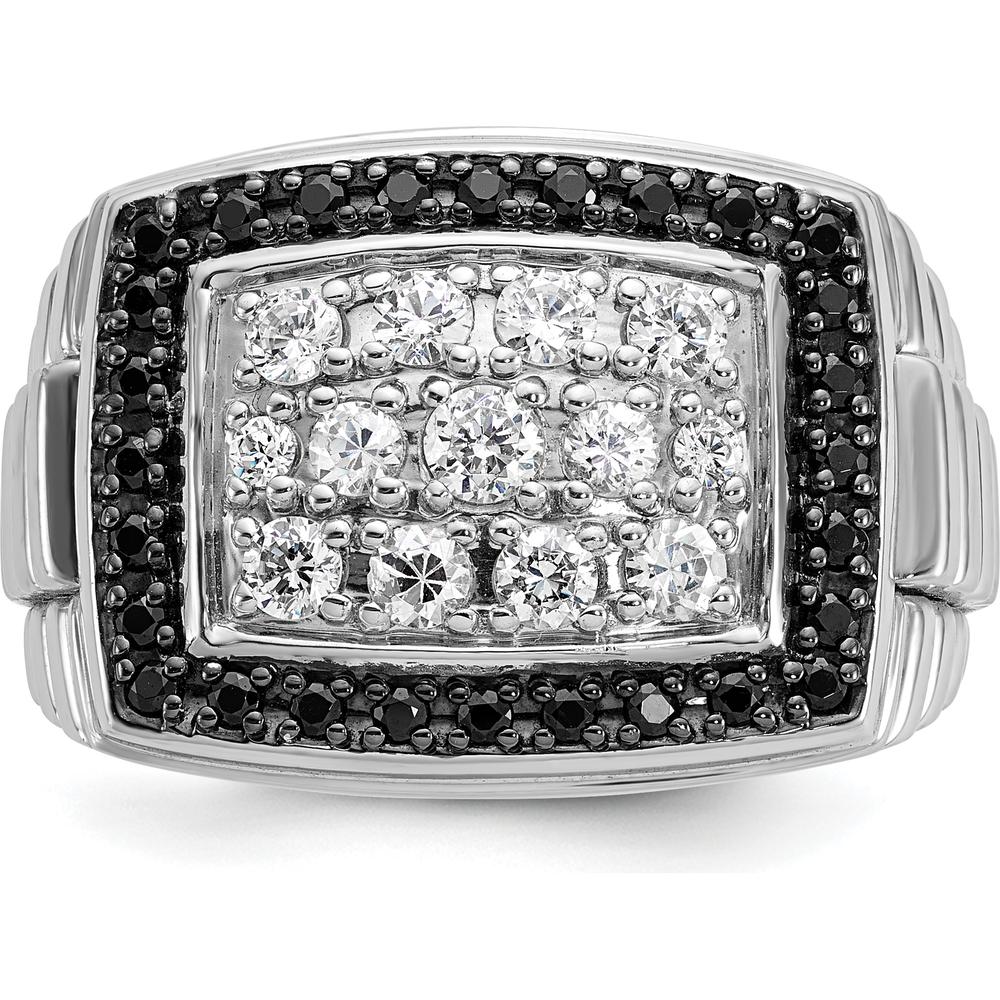 14K White Gold Men's Polished and Textured Cluster Ring with Black and White Diamonds by IBGoodman
