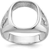 14K White Gold Men's Polished and Textured Masonic Ring Mounting - Customizable Center Stone Setting, Tapered Band by IBGoodman
