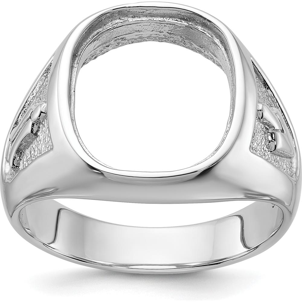 14K White Gold Men's Polished and Textured Masonic Ring Mounting - Customizable Center Stone Setting, Tapered Band by IBGoodman