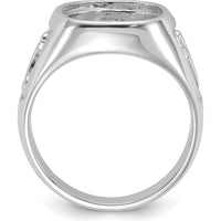 14K White Gold Men's Polished and Textured Masonic Ring Mounting - Customizable Center Stone Setting, Tapered Band by IBGoodman