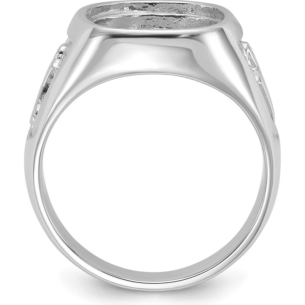 14K White Gold Men's Polished and Textured Masonic Ring Mounting - Customizable Center Stone Setting, Tapered Band by IBGoodman