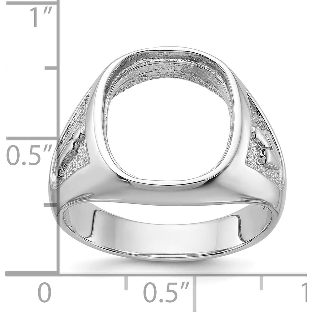 14K White Gold Men's Polished and Textured Masonic Ring Mounting - Customizable Center Stone Setting, Tapered Band by IBGoodman