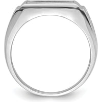 14K White Gold Men's Polished and Textured Masonic Ring Mounting for 12x10 mm Rectangular Gemstone by Monteluci Fine Jewelry