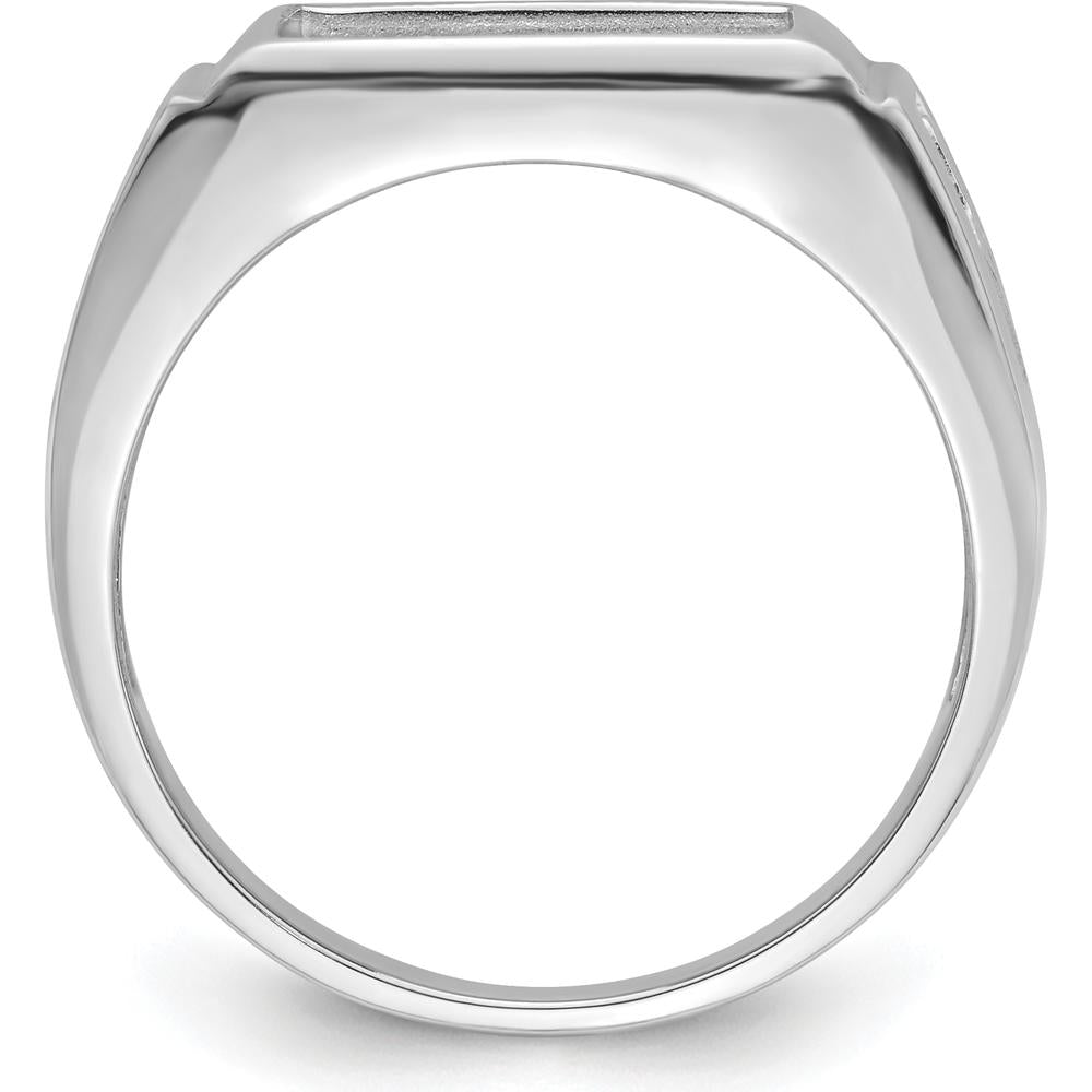 14K White Gold Men's Polished and Textured Masonic Ring Mounting for 12x10 mm Rectangular Gemstone by Monteluci Fine Jewelry