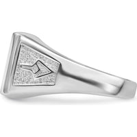 14K White Gold Men's Polished and Textured Masonic Ring Mounting for 12x10 mm Rectangular Gemstone by Monteluci Fine Jewelry
