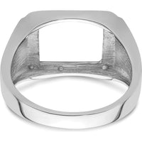14K White Gold Men's Polished and Textured Masonic Ring Mounting for 12x10 mm Rectangular Gemstone by Monteluci Fine Jewelry