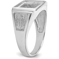 14K White Gold Men's Polished and Textured Masonic Ring Mounting for 12x10 mm Rectangular Gemstone by Monteluci Fine Jewelry