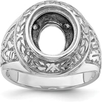 14K White Gold Men's Polished and Textured Masonic Ring Mounting for 12x10mm Oval Stone by IBGoodman