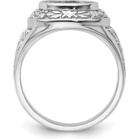 14K White Gold Men's Polished and Textured Masonic Ring Mounting for 12x10mm Oval Stone by IBGoodman