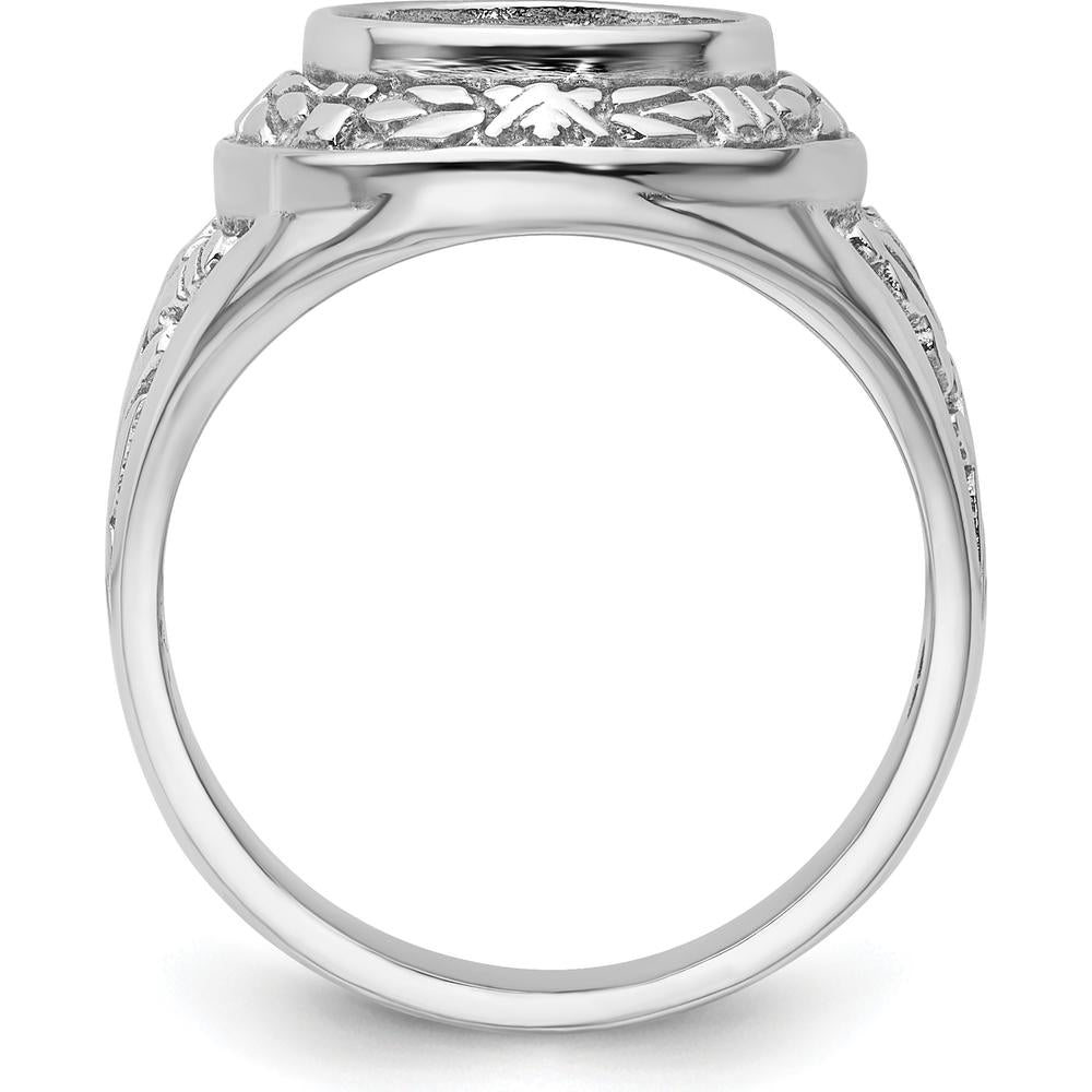 14K White Gold Men's Polished and Textured Masonic Ring Mounting for 12x10mm Oval Stone by IBGoodman