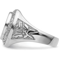 14K White Gold Men's Polished and Textured Masonic Ring Mounting for 12x10mm Oval Stone by IBGoodman