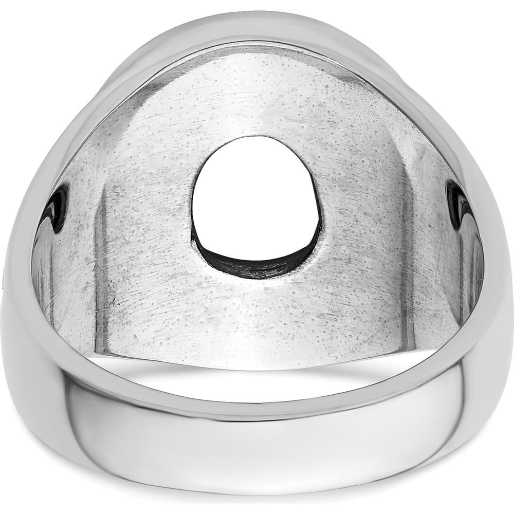 14K White Gold Men's Polished and Textured Masonic Ring Mounting for 12x10mm Oval Stone by IBGoodman