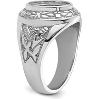 14K White Gold Men's Polished and Textured Masonic Ring Mounting for 12x10mm Oval Stone by IBGoodman