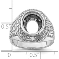 14K White Gold Men's Polished and Textured Masonic Ring Mounting for 12x10mm Oval Stone by IBGoodman