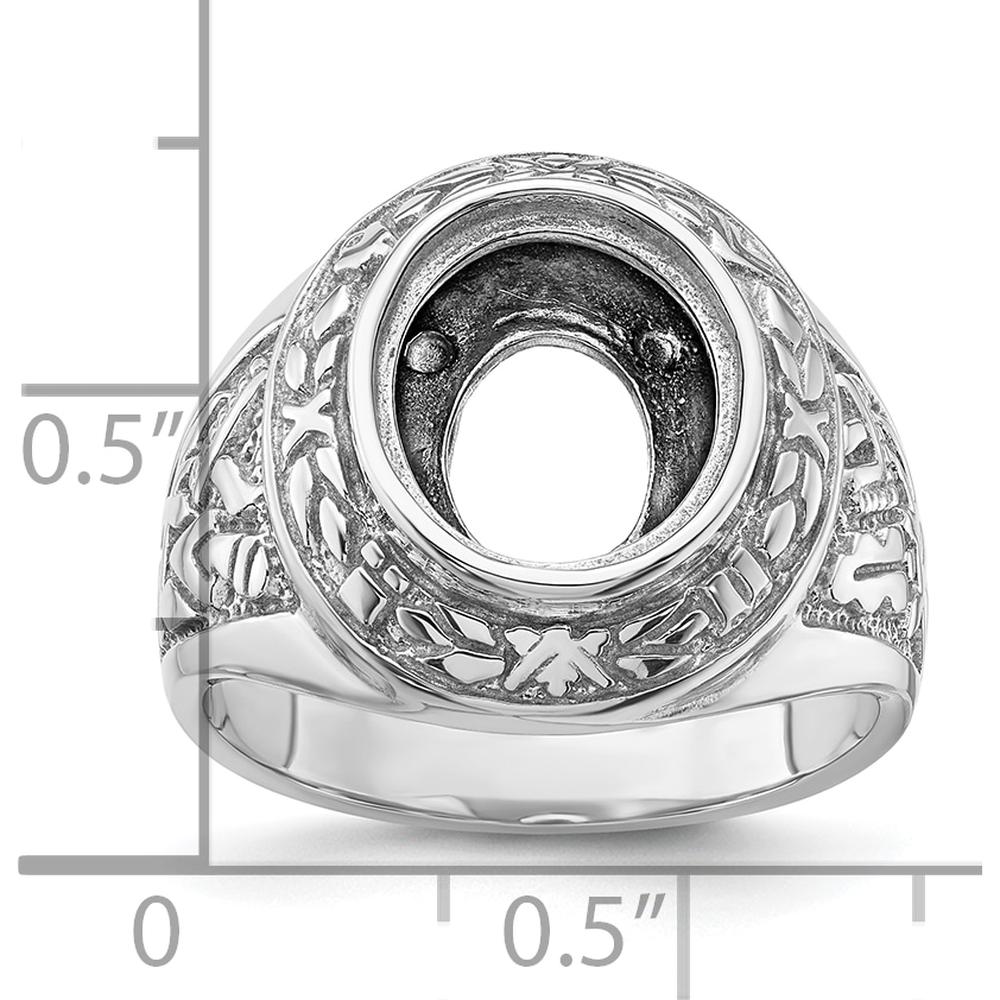 14K White Gold Men's Polished and Textured Masonic Ring Mounting for 12x10mm Oval Stone by IBGoodman