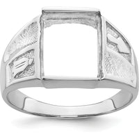 14K White Gold Men's Polished and Textured Masonic Ring Mounting for 12x10mm Rectangular Stone by Monteluci Fine Jewelry