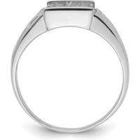14K White Gold Men's Polished and Textured Masonic Ring Mounting for 12x10mm Rectangular Stone by Monteluci Fine Jewelry
