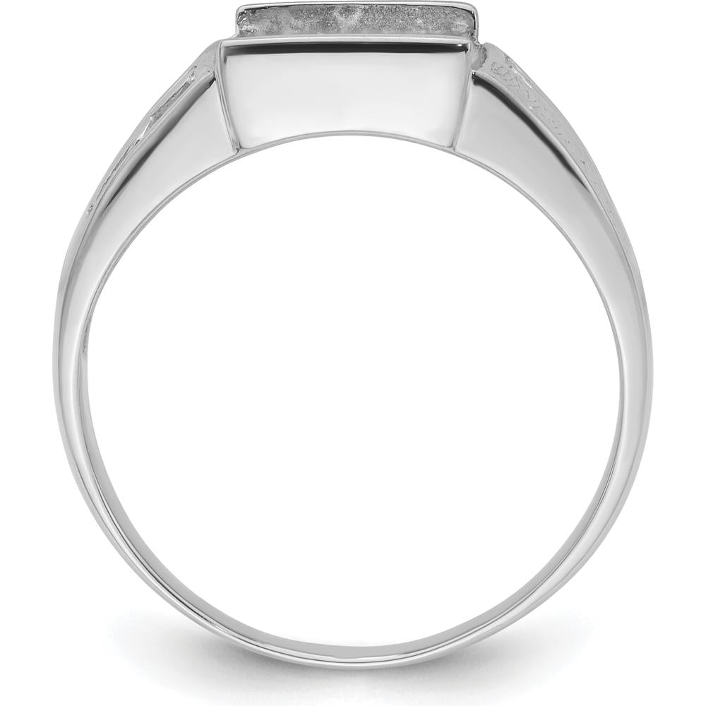 14K White Gold Men's Polished and Textured Masonic Ring Mounting for 12x10mm Rectangular Stone by Monteluci Fine Jewelry