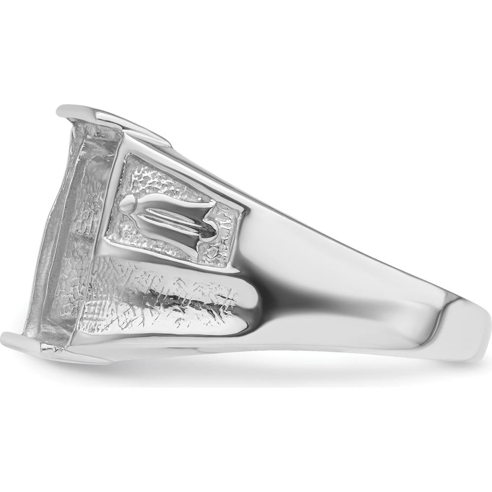 14K White Gold Men's Polished and Textured Masonic Ring Mounting for 12x10mm Rectangular Stone by Monteluci Fine Jewelry