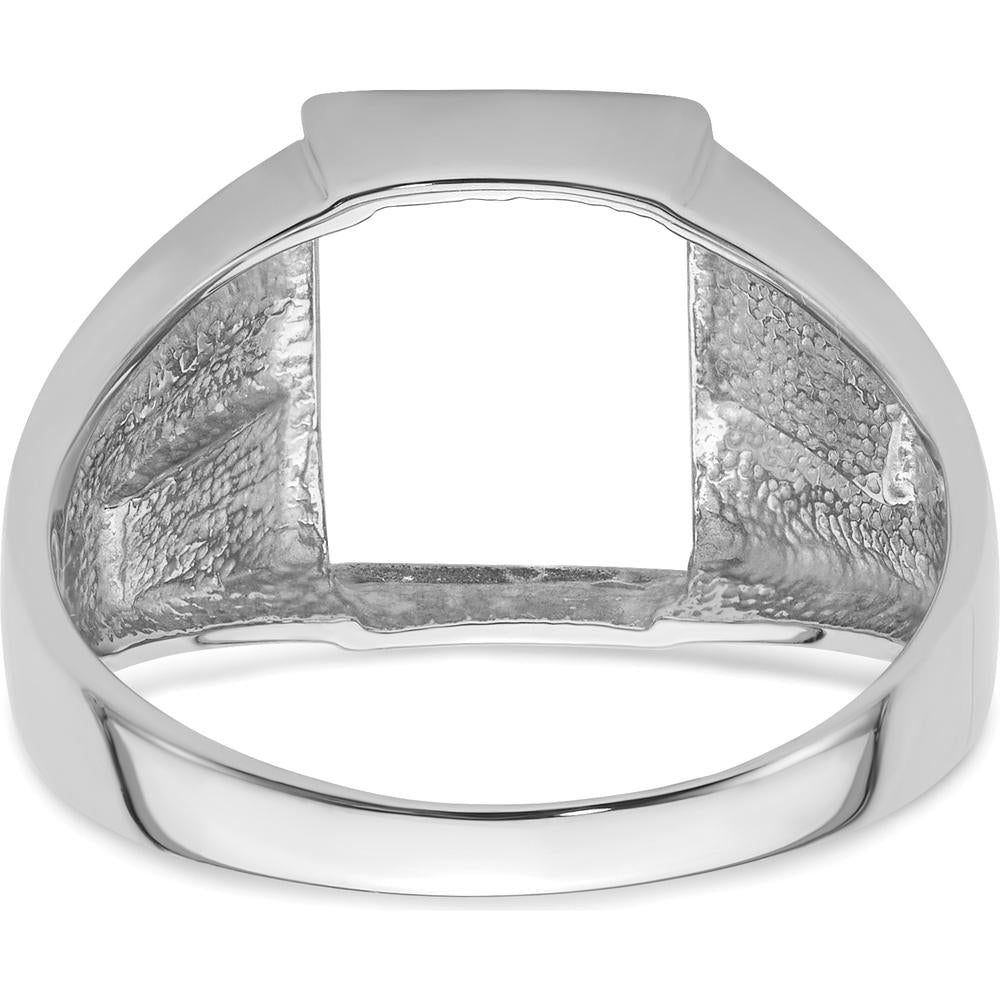 14K White Gold Men's Polished and Textured Masonic Ring Mounting for 12x10mm Rectangular Stone by Monteluci Fine Jewelry