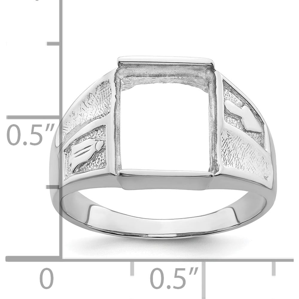 14K White Gold Men's Polished and Textured Masonic Ring Mounting for 12x10mm Rectangular Stone by Monteluci Fine Jewelry
