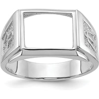 14K White Gold Men's Polished and Textured Masonic Ring Mounting for 12x10mm Rectangular Stone by IBGoodman