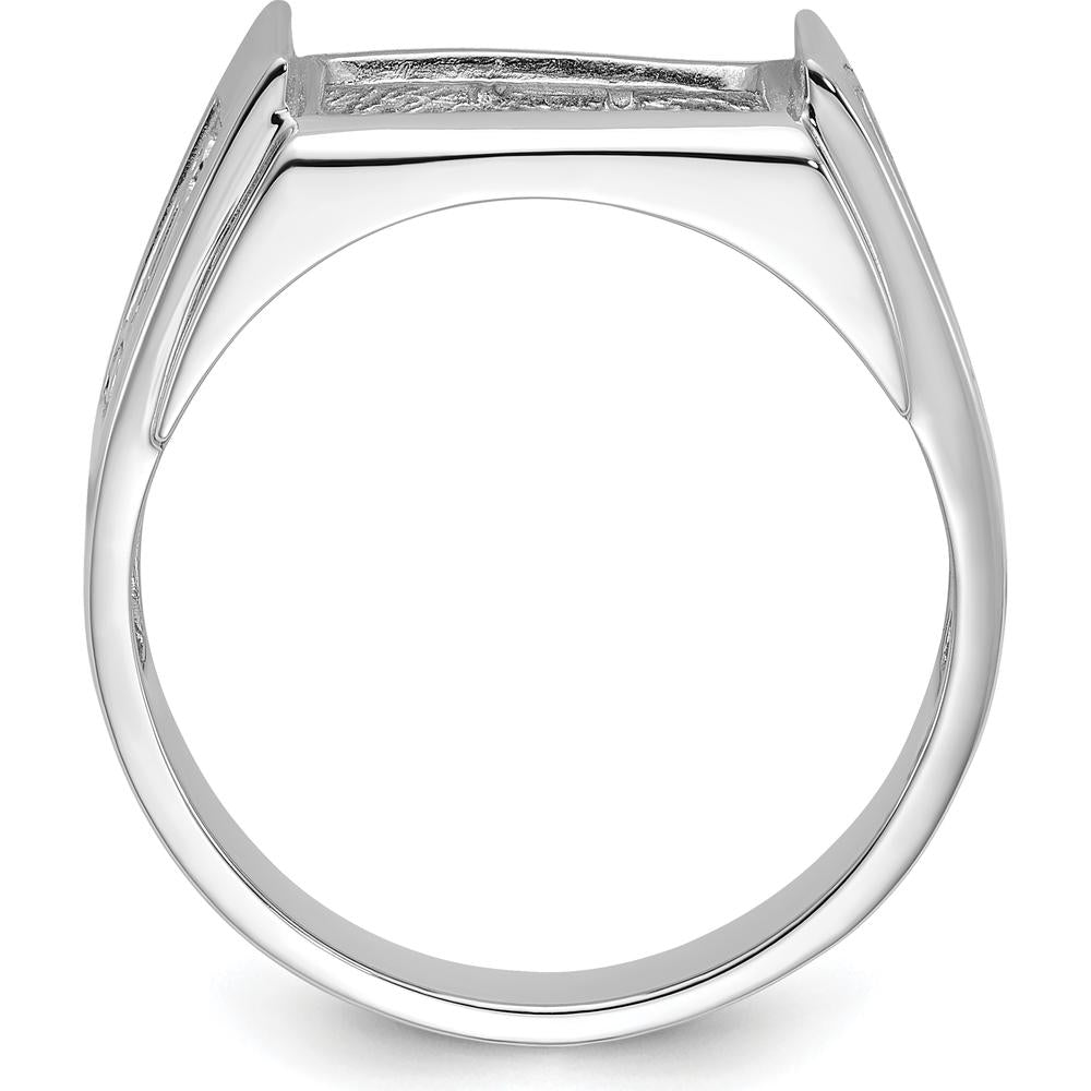 14K White Gold Men's Polished and Textured Masonic Ring Mounting for 12x10mm Rectangular Stone by IBGoodman