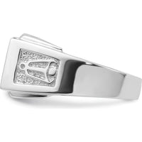14K White Gold Men's Polished and Textured Masonic Ring Mounting for 12x10mm Rectangular Stone by IBGoodman