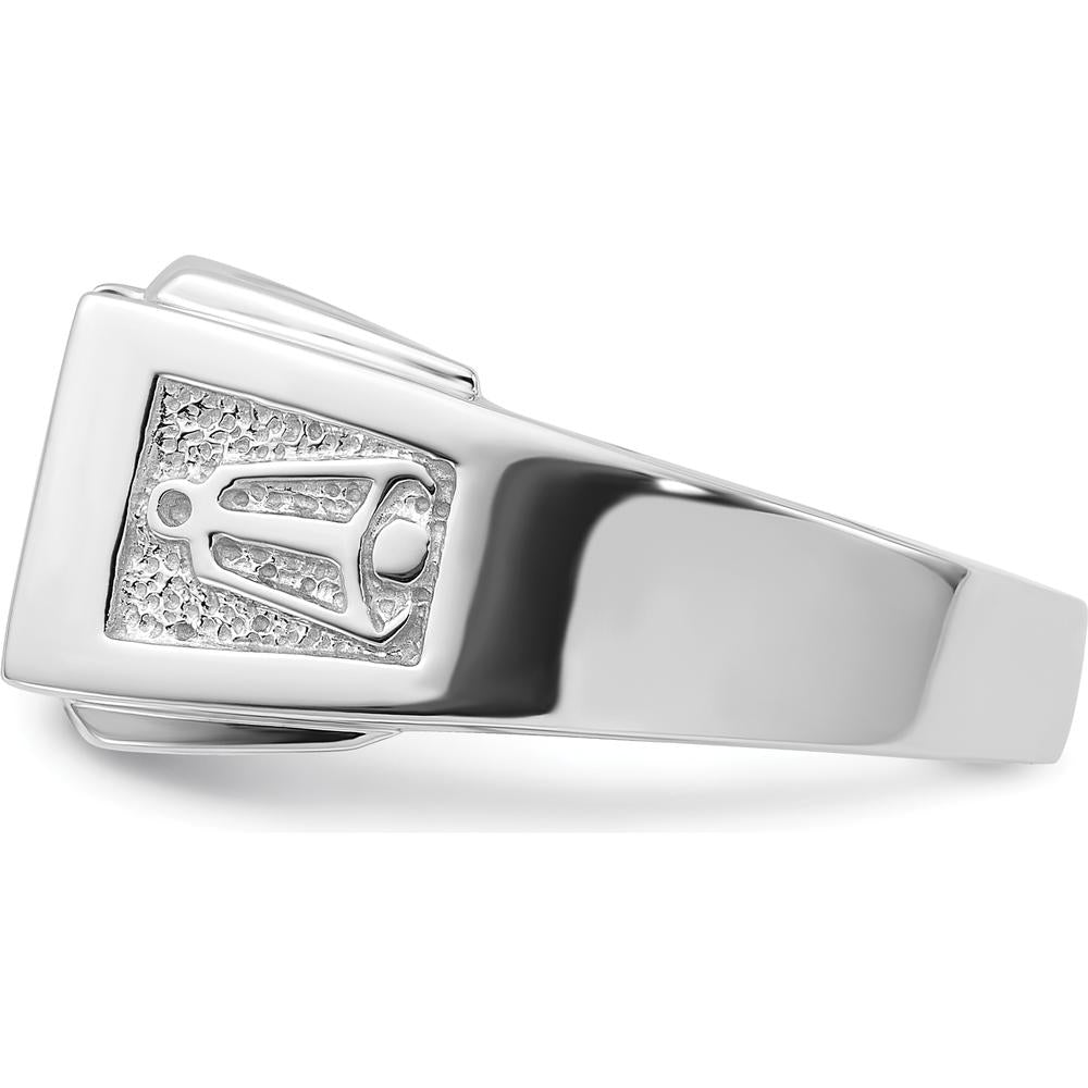 14K White Gold Men's Polished and Textured Masonic Ring Mounting for 12x10mm Rectangular Stone by IBGoodman