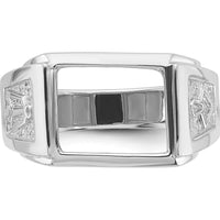 14K White Gold Men's Polished and Textured Masonic Ring Mounting for 12x10mm Rectangular Stone by IBGoodman