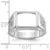 14K White Gold Men's Polished and Textured Masonic Ring Mounting for 12x10mm Rectangular Stone by IBGoodman
