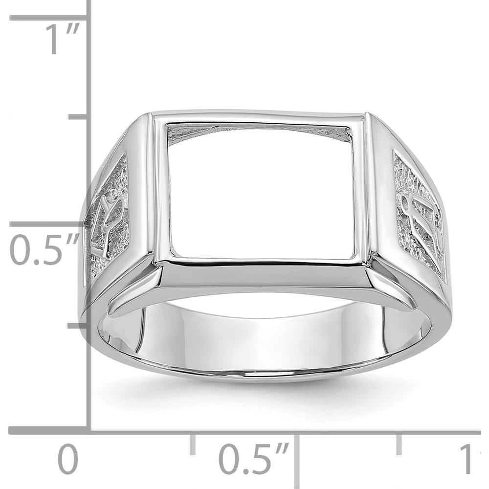 14K White Gold Men's Polished and Textured Masonic Ring Mounting for 12x10mm Rectangular Stone by IBGoodman