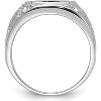 14K White Gold Men's Polished and Textured Masonic Ring Mounting for 14x12mm Oval Gemstone by Monteluci Fine Jewelry