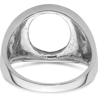 14K White Gold Men's Polished and Textured Masonic Ring Mounting for 14x12mm Oval Gemstone by Monteluci Fine Jewelry