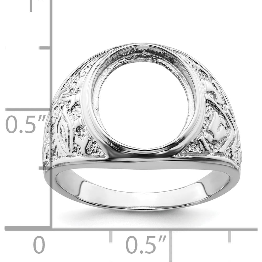 14K White Gold Men's Polished and Textured Masonic Ring Mounting for 14x12mm Oval Gemstone by Monteluci Fine Jewelry