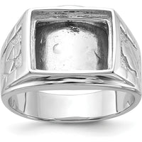14K White Gold Men's Polished and Textured Masonic Ring Mounting with Cushion-Cut Onyx Setting by IBGoodman