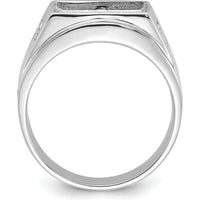 14K White Gold Men's Polished and Textured Masonic Ring Mounting with Cushion-Cut Onyx Setting by IBGoodman