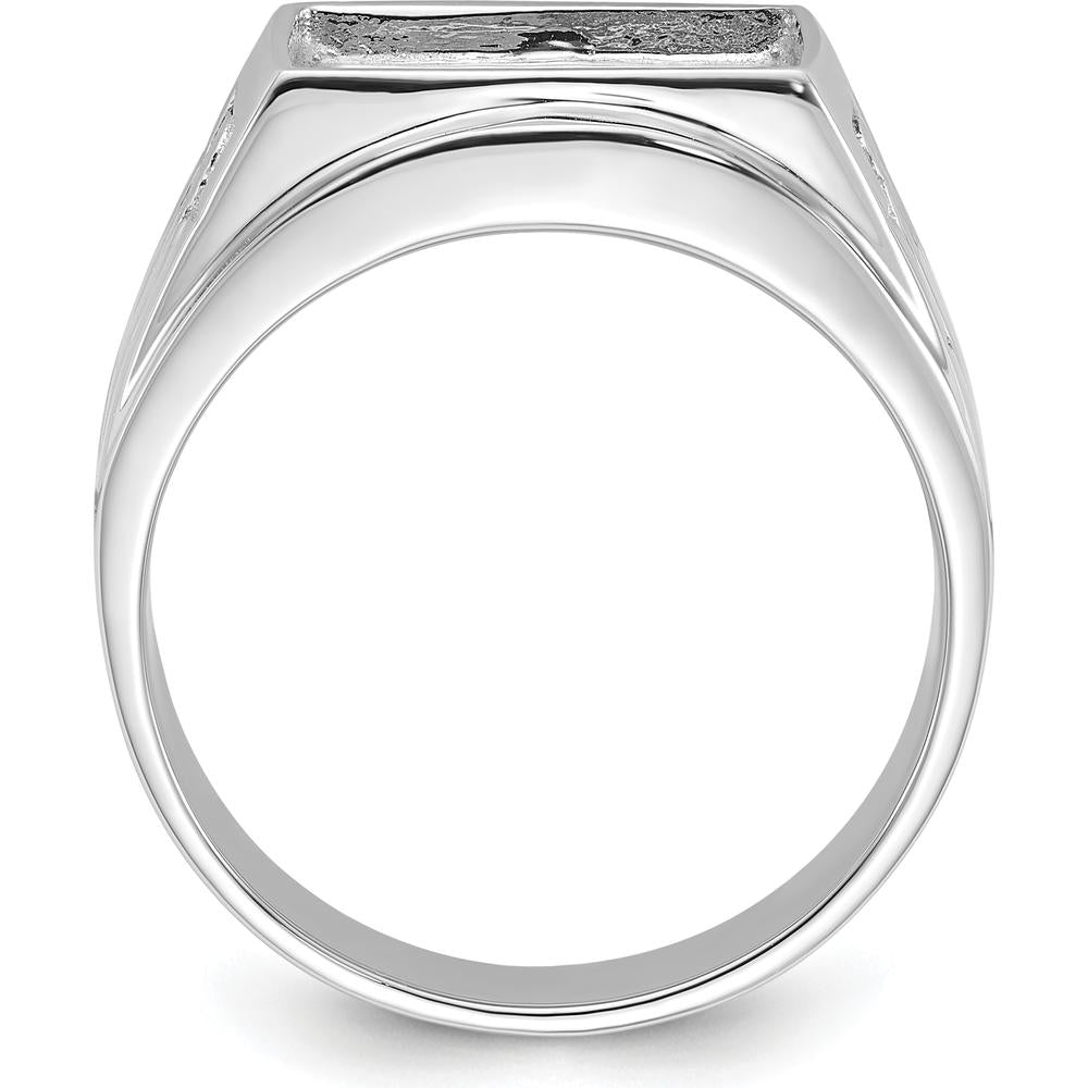 14K White Gold Men's Polished and Textured Masonic Ring Mounting with Cushion-Cut Onyx Setting by IBGoodman