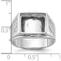 14K White Gold Men's Polished and Textured Masonic Ring Mounting with Cushion-Cut Onyx Setting by IBGoodman