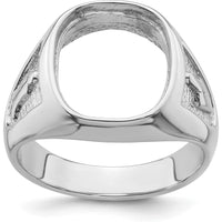 14K White Gold Men's Polished and Textured Masonic Ring Mounting with Open-Back Tapered Band by IBGoodman