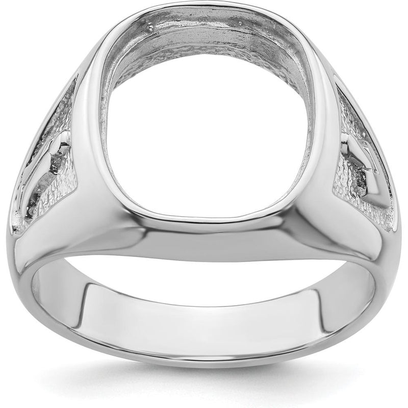 14K White Gold Men's Polished and Textured Masonic Ring Mounting with Open-Back Tapered Band by IBGoodman