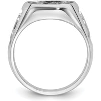 14K White Gold Men's Polished and Textured Masonic Ring Mounting with Open-Back Tapered Band by IBGoodman