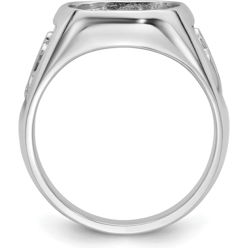 14K White Gold Men's Polished and Textured Masonic Ring Mounting with Open-Back Tapered Band by IBGoodman