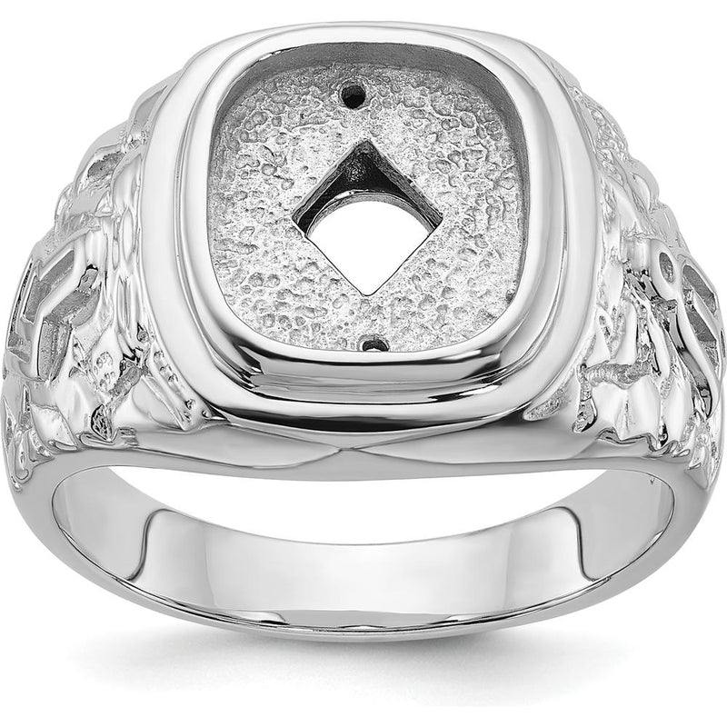 14K White Gold Men's Polished and Textured Masonic Ring Mounting with Rhodium Finish by IBGoodman