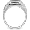 14K White Gold Men's Polished and Textured Masonic Ring Mounting with Rhodium Finish by IBGoodman